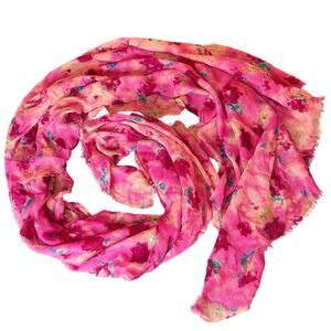 XL Shawl Scarf- Tie Dye Pink Teal- frayed ends- boho- fairy whimsy 79x32"